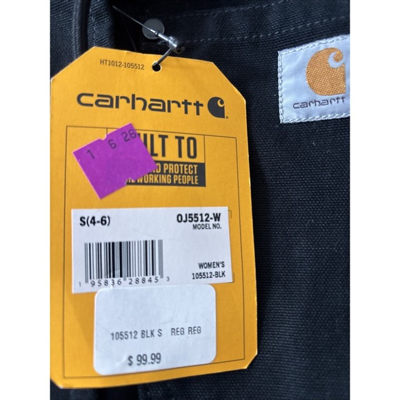 NWT Carhartt Washed Duck Coat Loose Fit Black Small 4-6 OJ5512-W - Picture 2 of 8